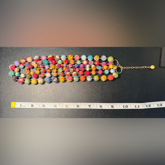 Kantha Multi Strand Colorful Textile Handmade Gold Tone Beaded Exotic Necklace - Picture 9 of 11